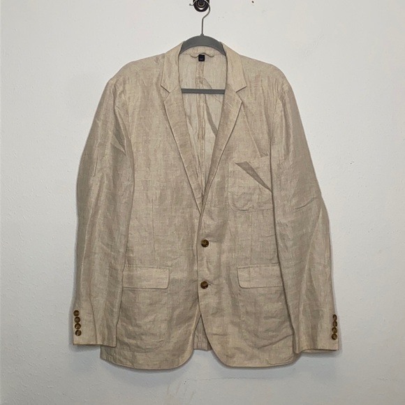 J.Crew Factory Men's Tan Linen Two-Button Blazer Front Pockets Casual Medium - Picture 2 of 9